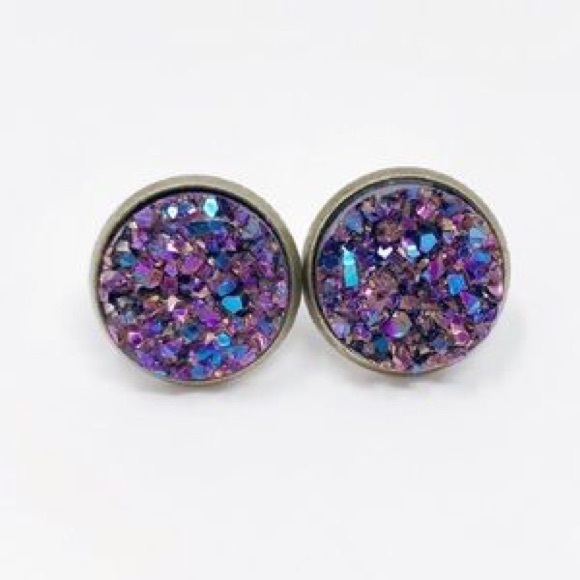 Druzy Stud Earring in Multi Blue - Picture 2 of 4